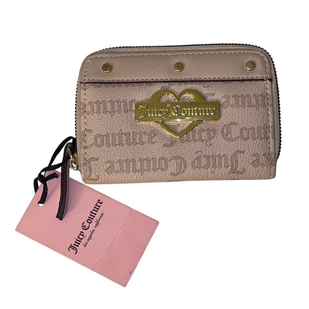 Juicy Couture All Over Logo Print Bifold Zipper Wallet  Light, Neutral Color